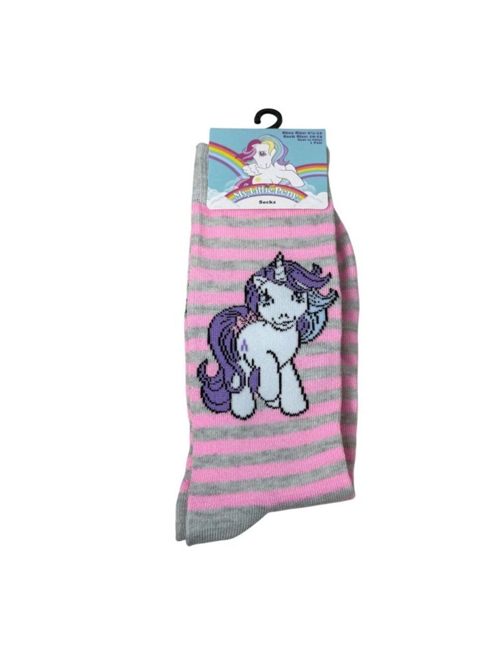 My Little Pony Crew Socks Womens 10-13 Pink Gray Cartoon Novelty